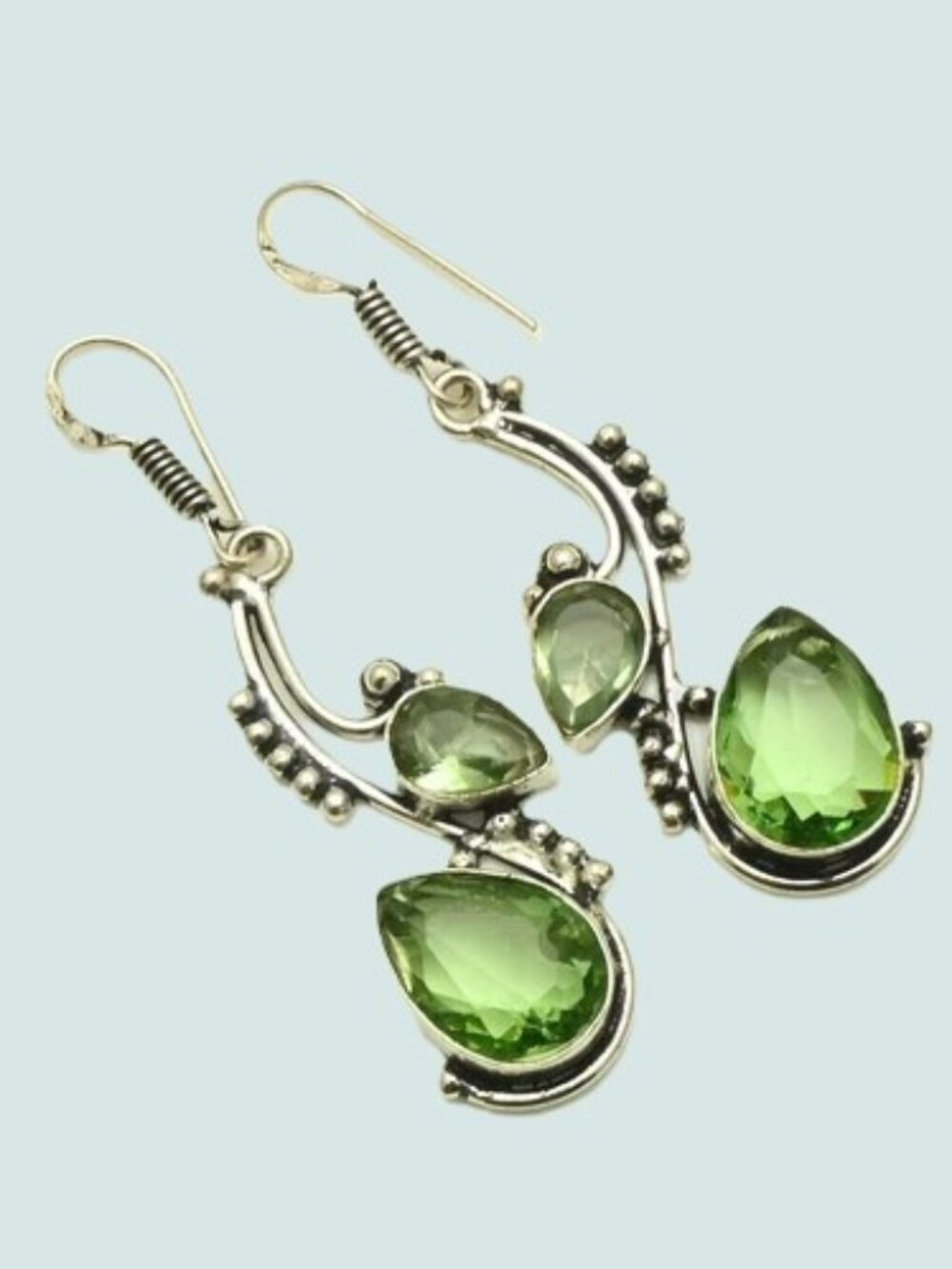 Peridot Gemstone Sterling Silver Handmade Drop Dangle Earrings